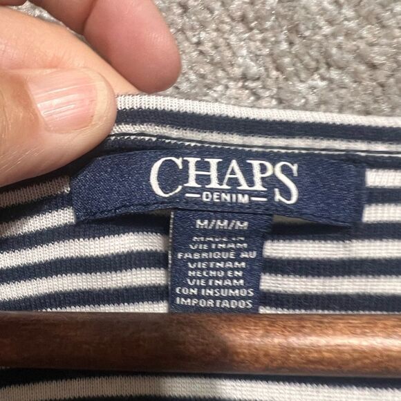 Chaps Woman’s Blue white Striped long sleeve blouse top Size Medium *flaw - Picture 2 of 9